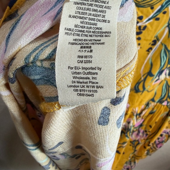 Free People Womens M Yellow Floral Print V Neck Babydoll Mini Dress Long Sleeve - Picture 10 of 10